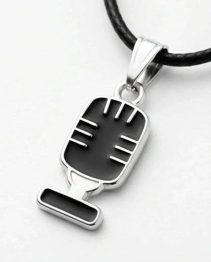 Silver Retro Black Microphone Necklace
