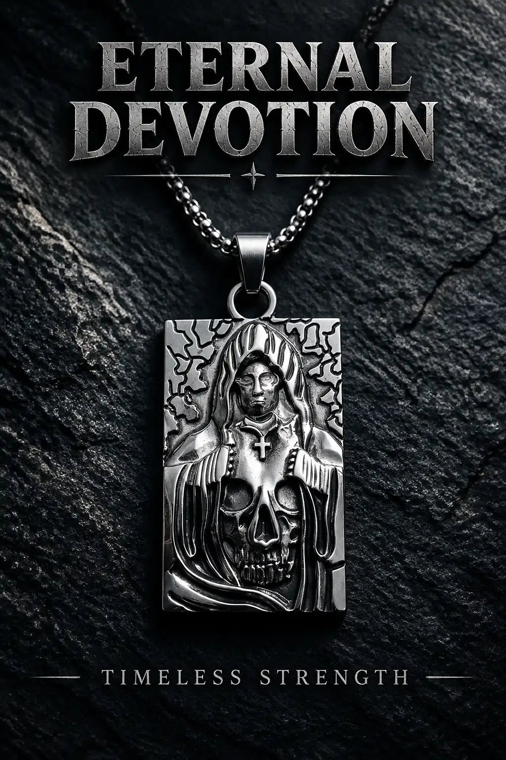 Hooded Grim Reaper Skull Dog Tag Pendant Box Chain
