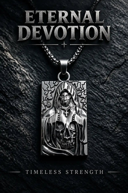 Hooded Grim Reaper Skull Dog Tag Pendant Box Chain