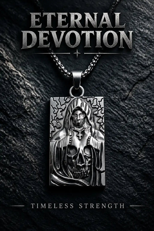 Hooded Grim Reaper Skull Dog Tag Pendant Box Chain