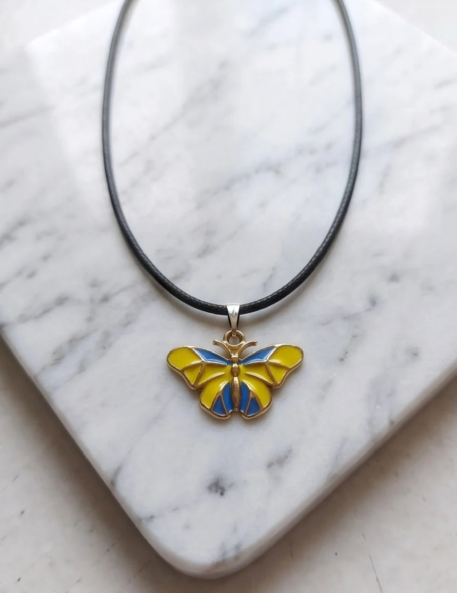 Blue & Yellow Butterfly Cord Necklace