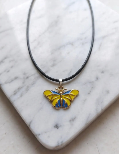 Blue & Yellow Butterfly Cord Necklace