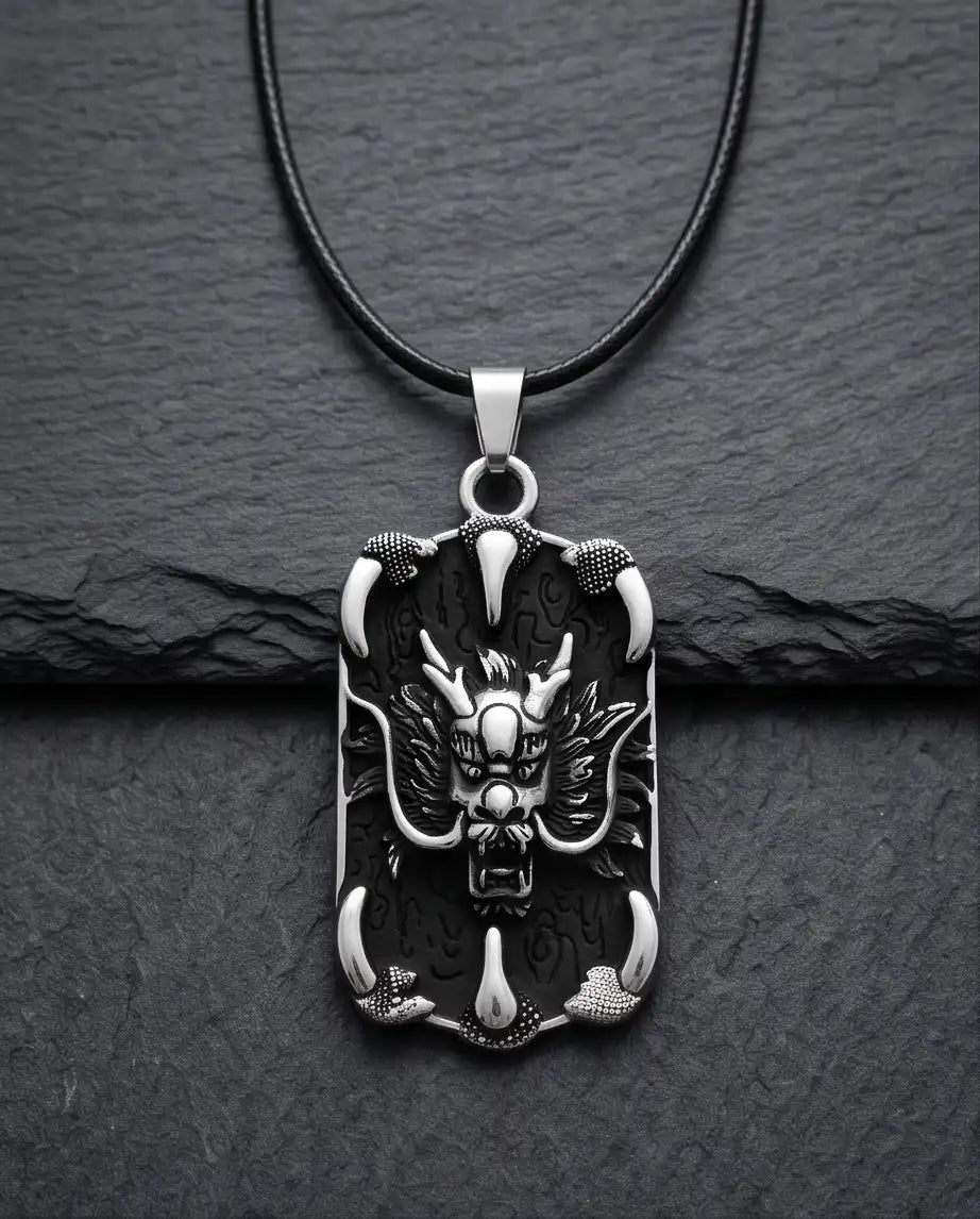 Gothic Dragon Claw Tag Silver Box Chain Necklace