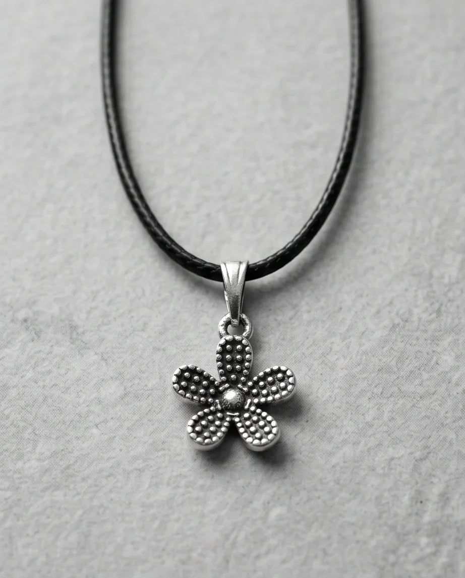 Silver Beaded Textured Flower Necklace