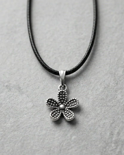 Silver Beaded Textured Flower Necklace