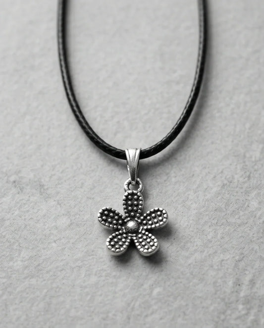 Silver Beaded Textured Flower Necklace