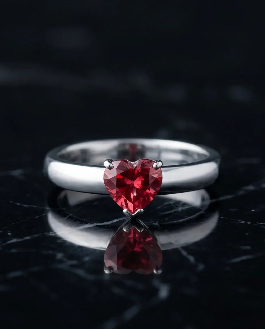 Sterling Silver Heart-Cut Crimson Ruby Solitaire Ring