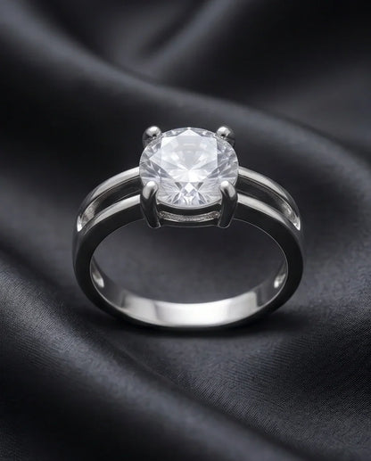 Sterling Silver Round-Cut Split Shank Moissanite Solitaire Ring
