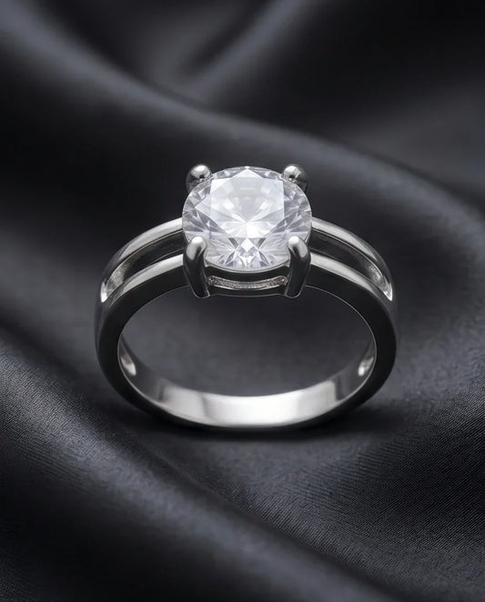 Sterling Silver Round-Cut Split Shank Moissanite Solitaire Ring