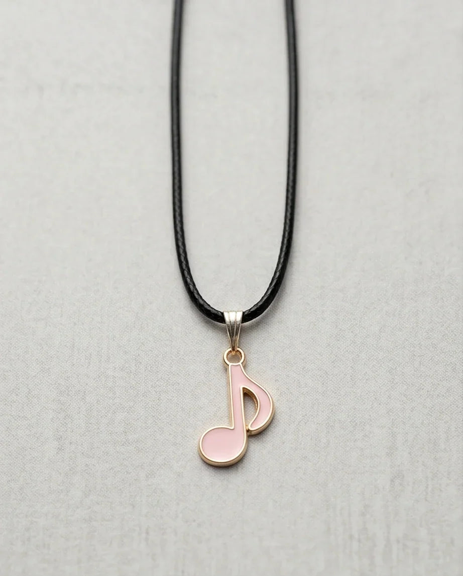Gold and Pink Eighth Note Necklace