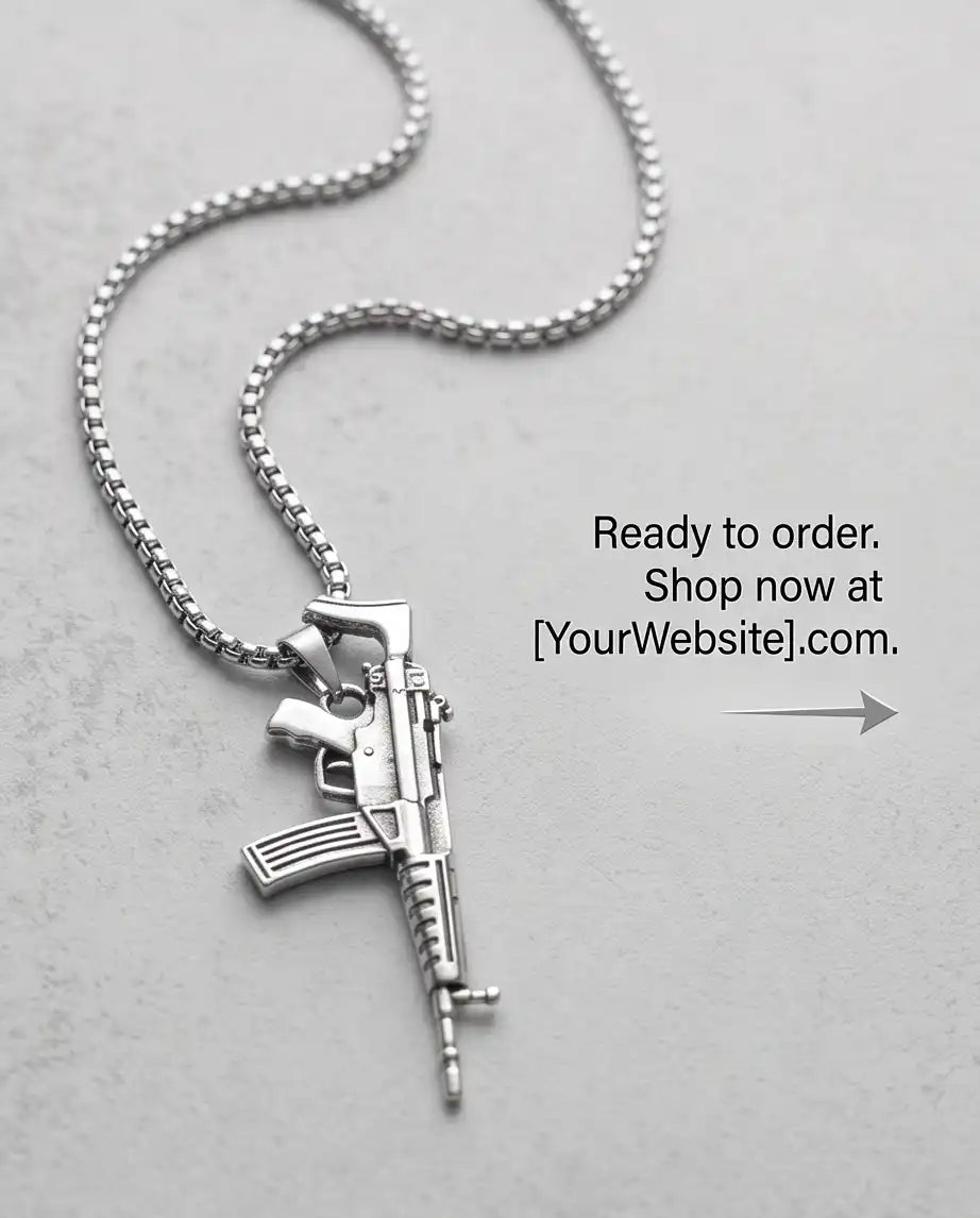 Modern Assault Rifle Weapon Pendant Box Chain
