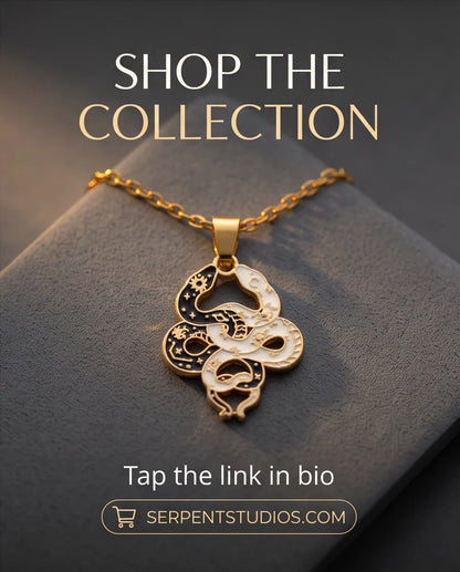 Gold Dual Serpent Celestial Enamel Pendant Necklace