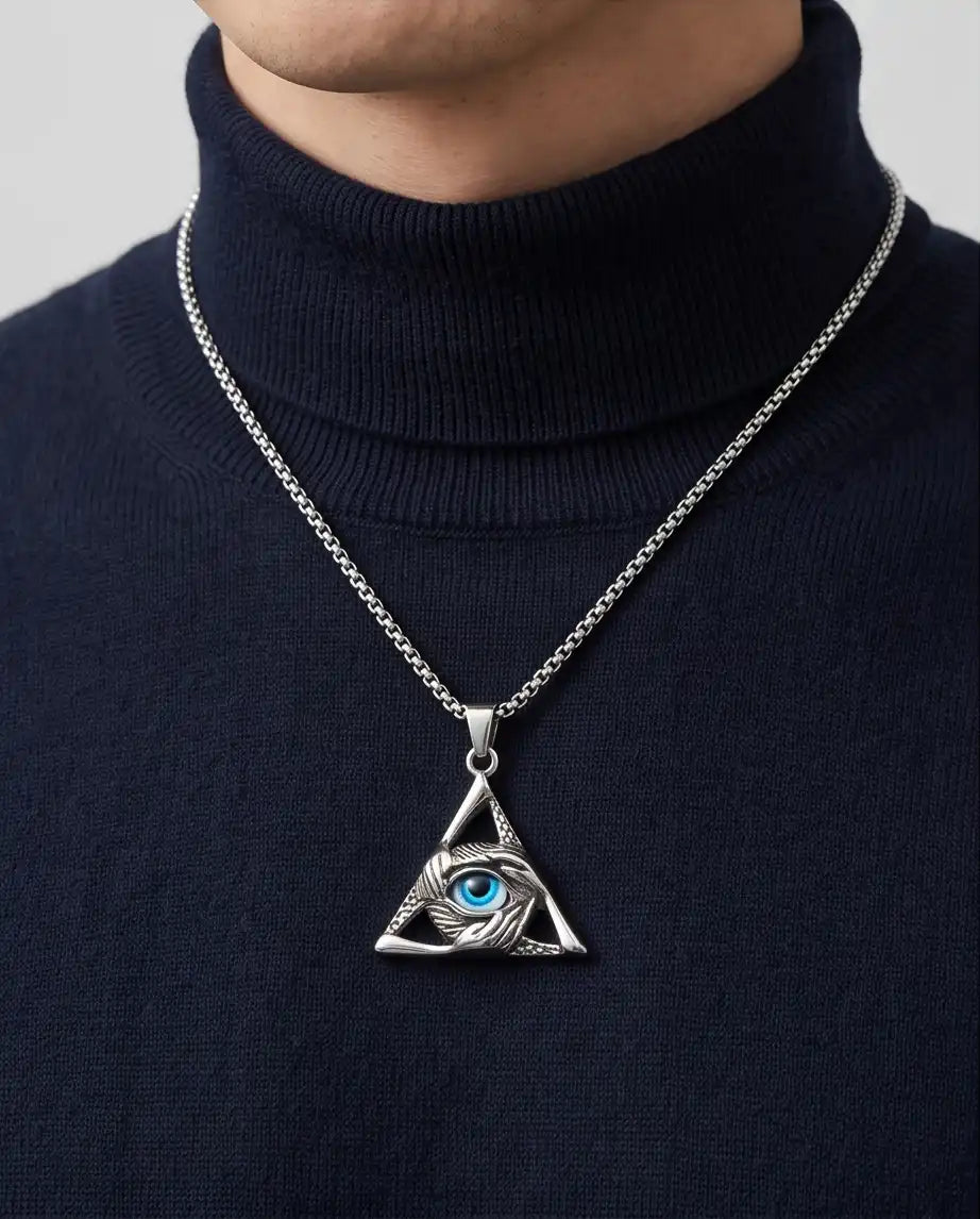 Evil Eye Triangle Pendant Box Chain