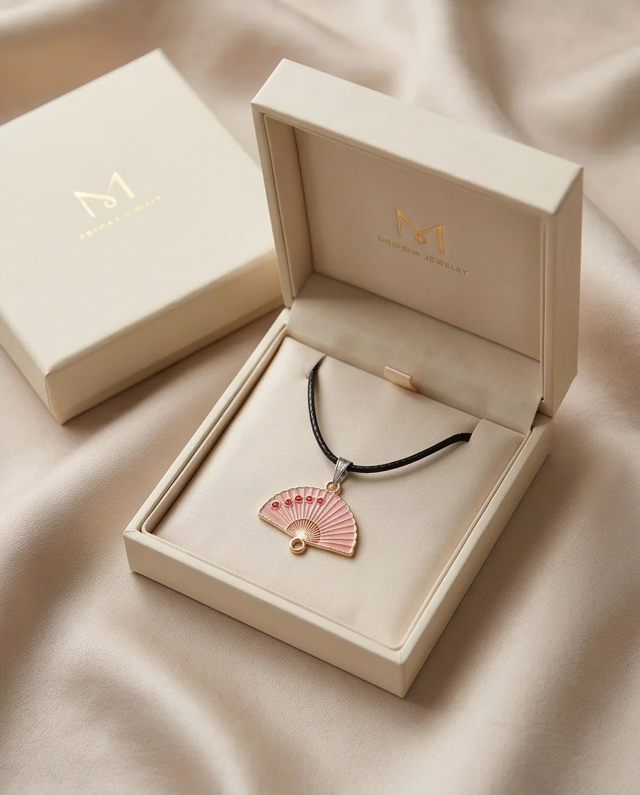 Pink Sakura Fan Pendant Necklace