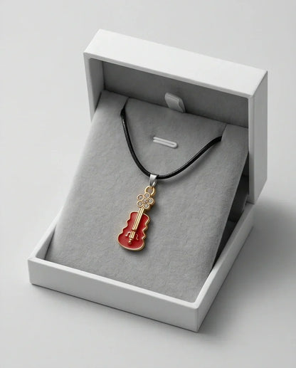 Gold and Red Enamel Violin Necklace