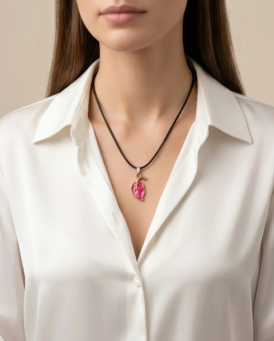 Gold and Pink Leaf Pendant Necklace