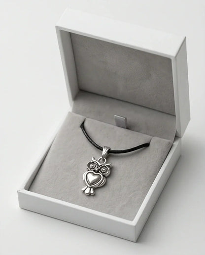 Silver Retro Heart Owl Necklace