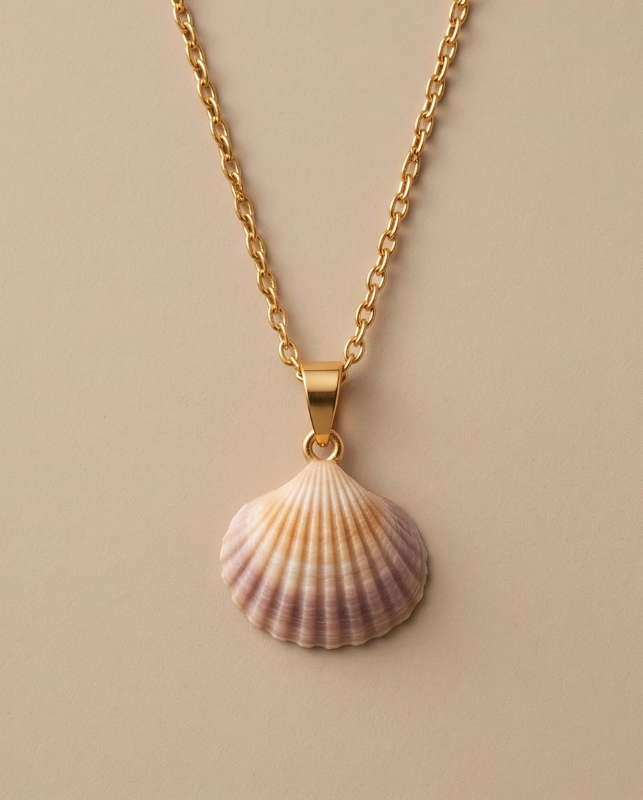 Silver Natural Seashell Pendant Chain Necklace