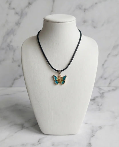 Teal & Gold Butterfly Pendant Necklace