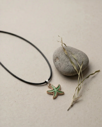 Gold and Textured Green Starfish Necklace