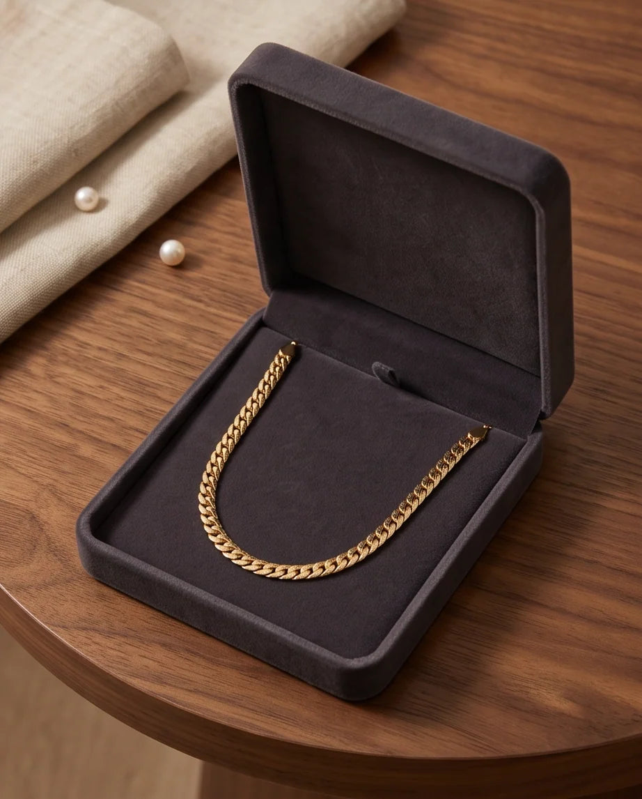 Textured Gold Cuban Link Chain Necklace