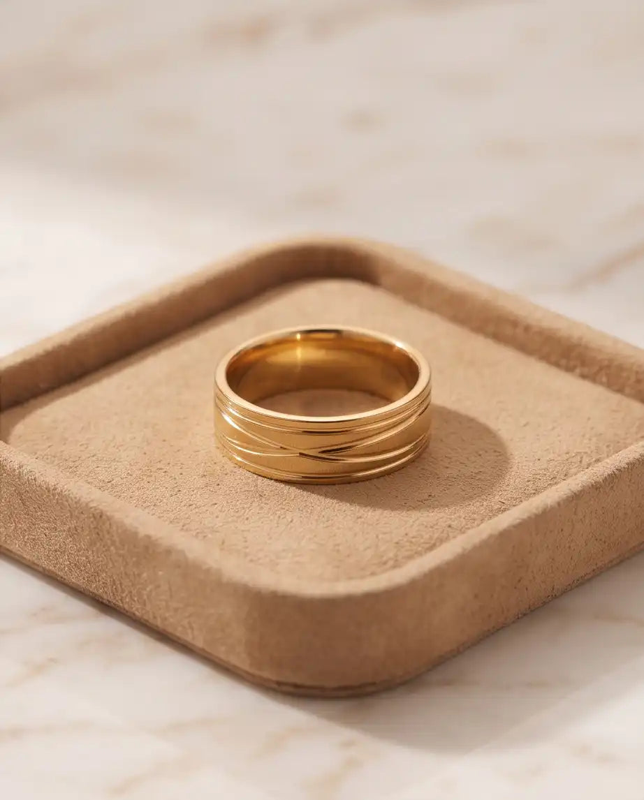 Gold-Tone Textured Diagonal Groove Band Ring