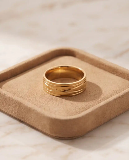 Gold-Tone Textured Diagonal Groove Band Ring
