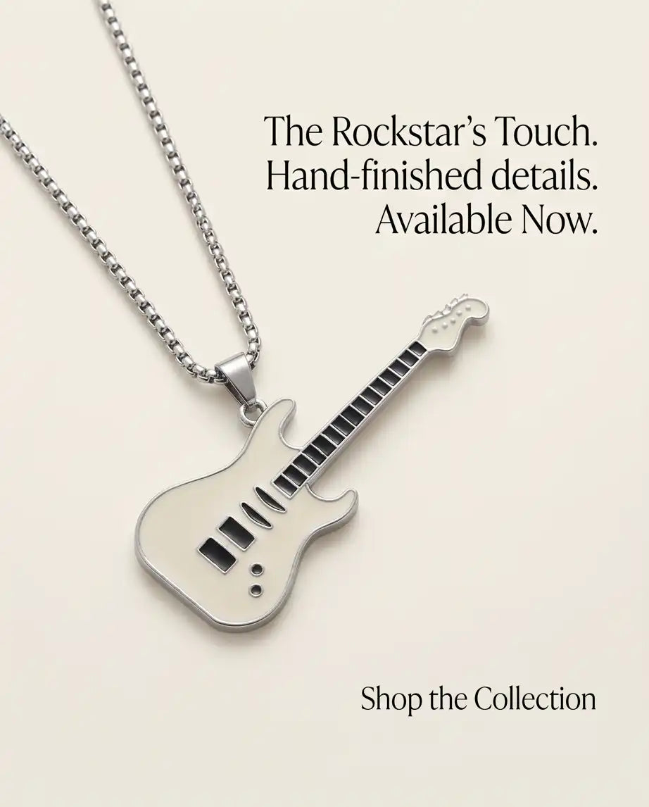 White Enamel Electric Guitar Pendant Silver Box Chain Necklace