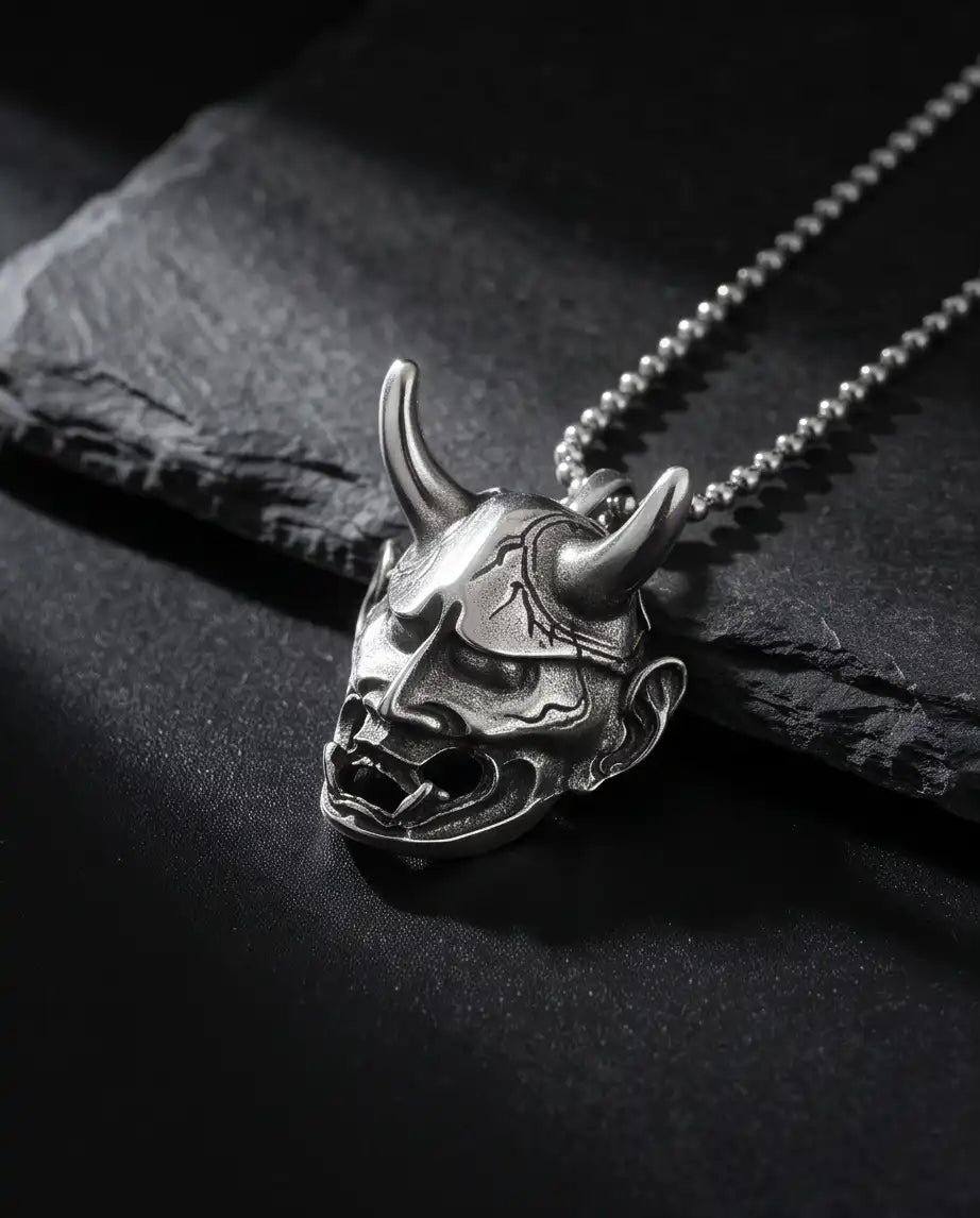 Japanese Hannya Mask Pendant Box Chain