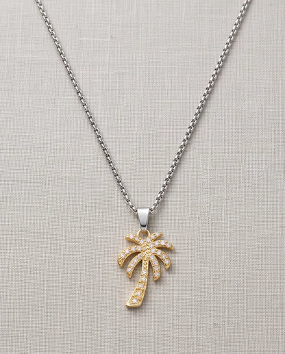 Gold Crystal Pavé Palm Tree Pendant Necklace