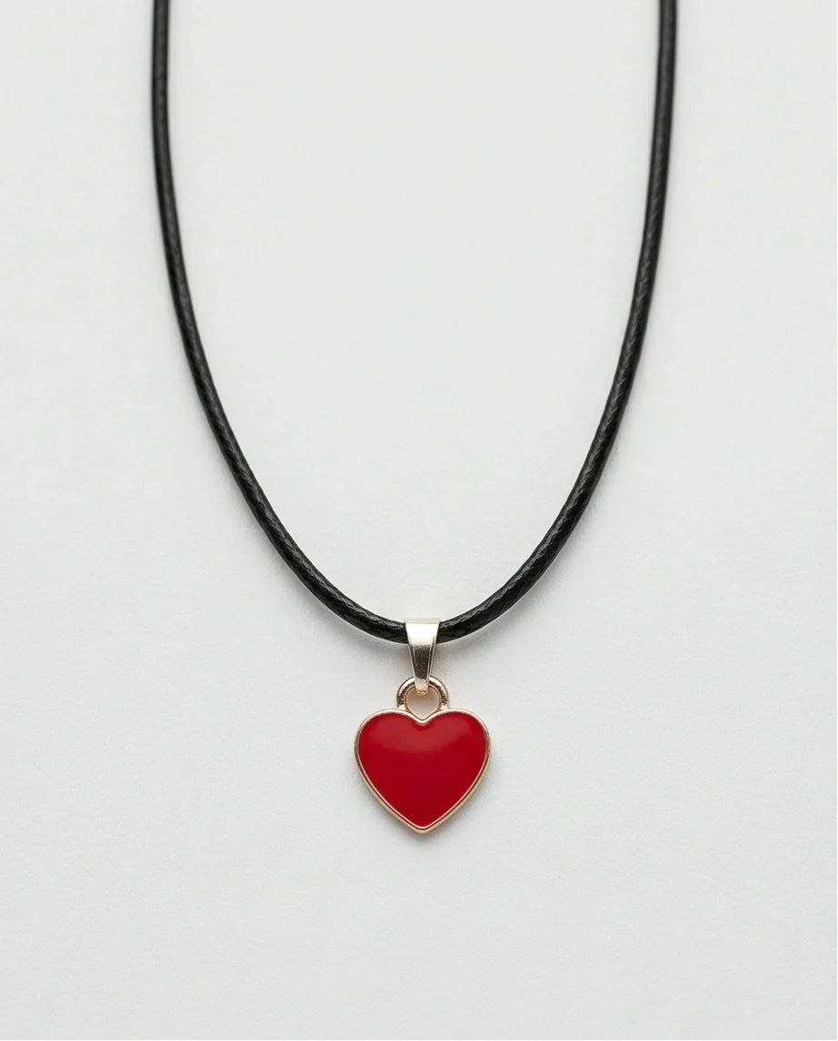 Gold and Red Classic Heart Necklace