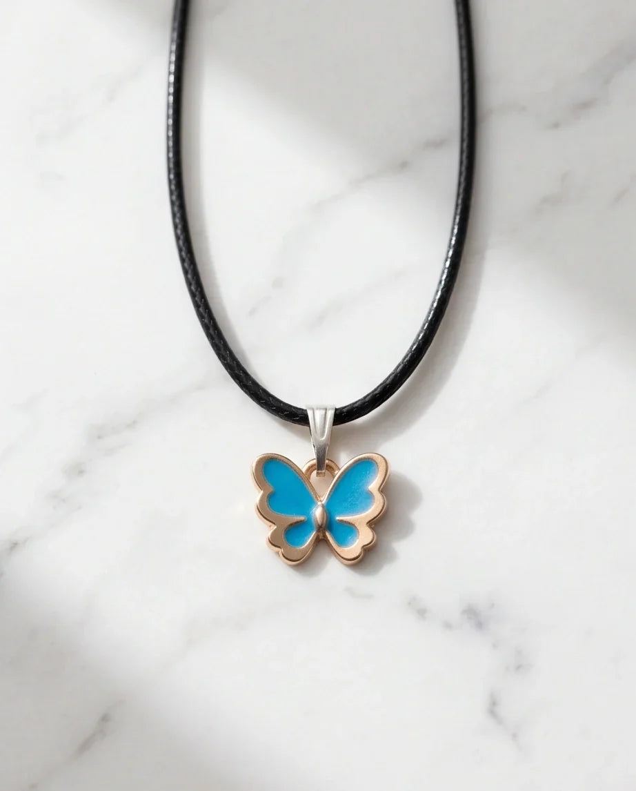 Gold and Turquoise Blue Butterfly Necklace