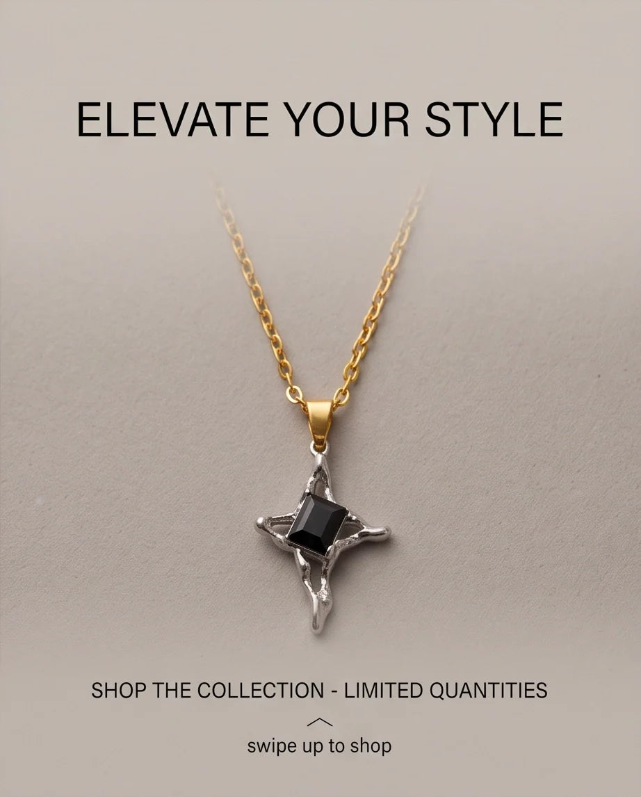 Silver Black Gemstone Gothic Cross Pendant Necklace