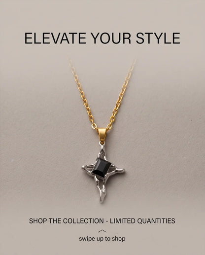 Silver Black Gemstone Gothic Cross Pendant Necklace