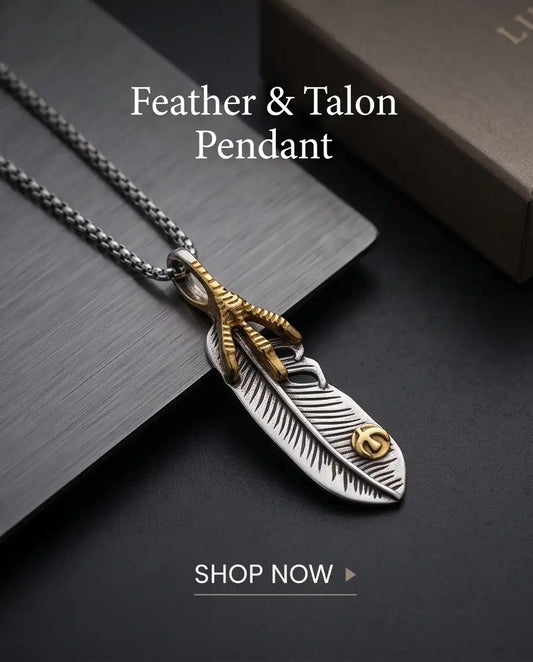 Two-Tone Eagle Claw Feather Pendant Silver Box Chain Necklace