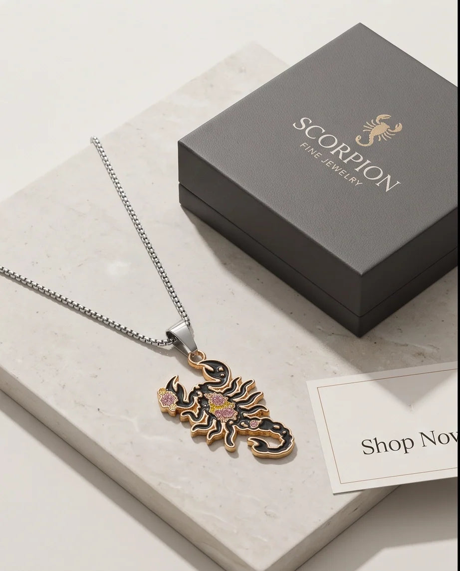 Gold Floral Scorpion Enamel Chain Necklace