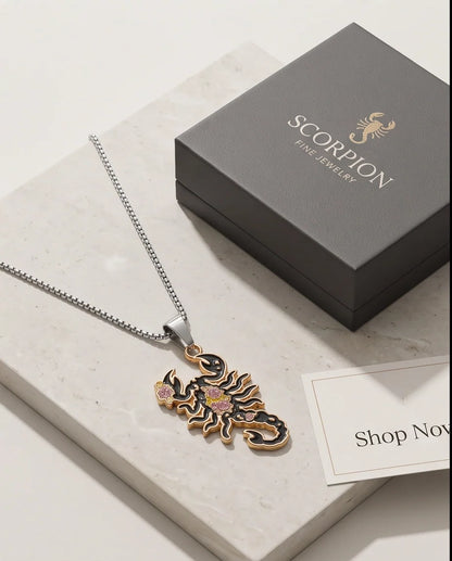 Gold Floral Scorpion Enamel Chain Necklace