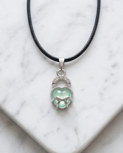 Green Heart Bow Lock Pendant Necklace