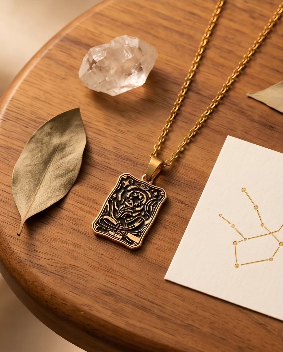 Gold "The Star" Tarot Card Pendant Necklace
