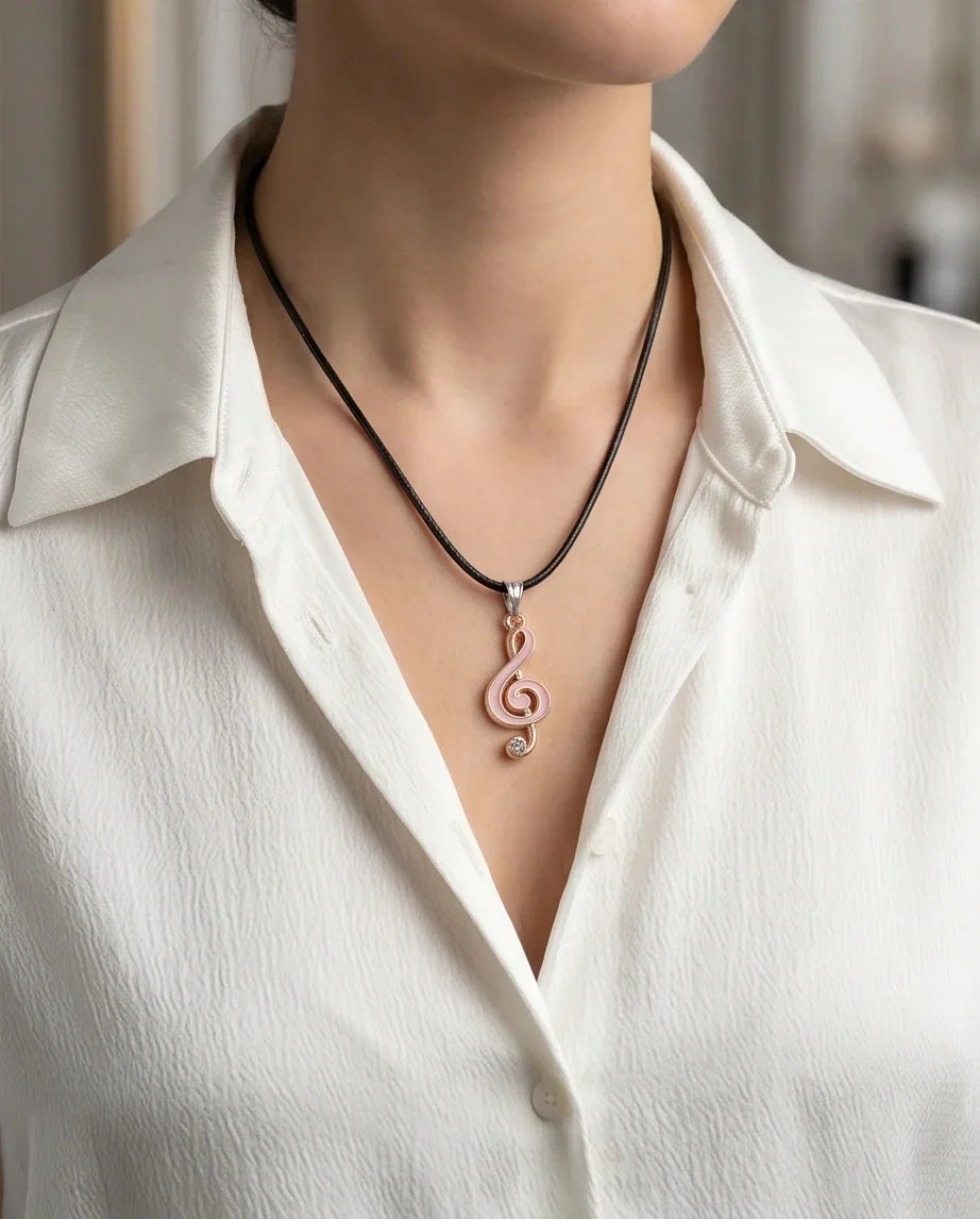 Rose Gold Pink Treble Clef Music Necklace