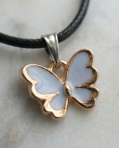 Gold and White Butterfly Pendant Necklace
