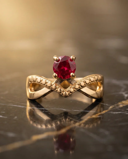 Gold Ruby Crown Chevron Statement Ring