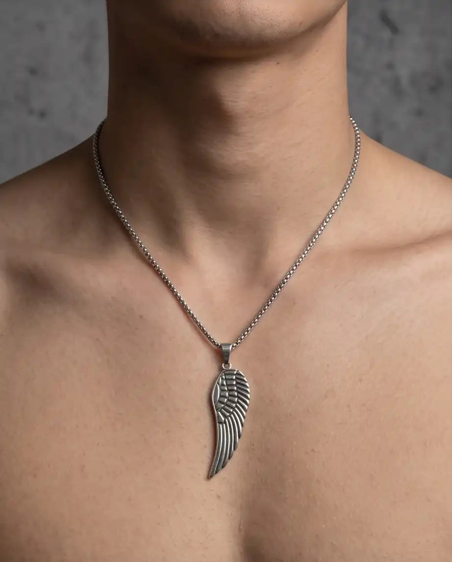 Feathered Angel Wing Pendant Box Chain