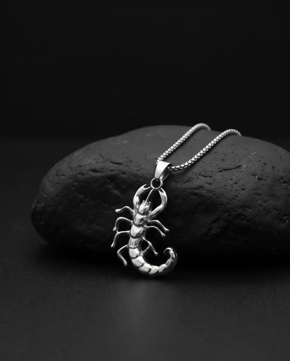 Sculpted Scorpion Pendant Silver Box Chain Necklace