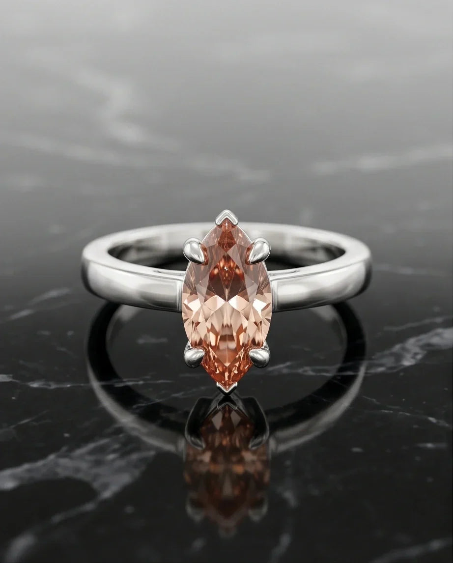 Sterling Silver Champagne Marquise Cut Solitaire Ring