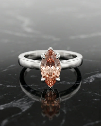 Sterling Silver Champagne Marquise Cut Solitaire Ring
