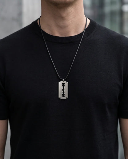 Brushed Silver Razor Blade Cord Necklace