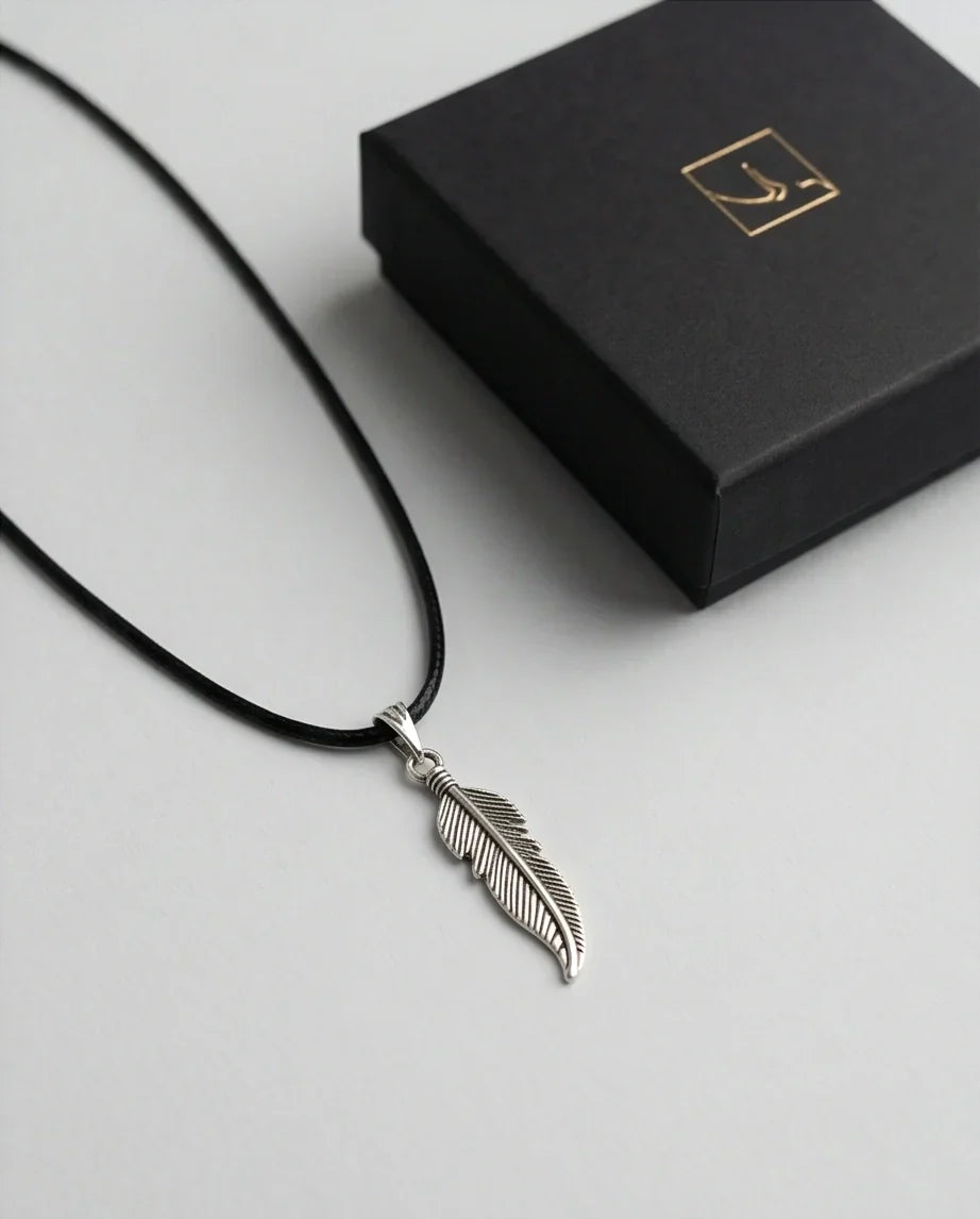 Silver Curved Retro Feather Necklace