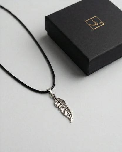 Silver Curved Retro Feather Necklace