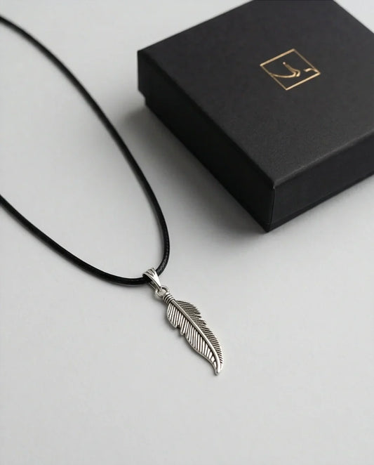 Silver Curved Retro Feather Necklace